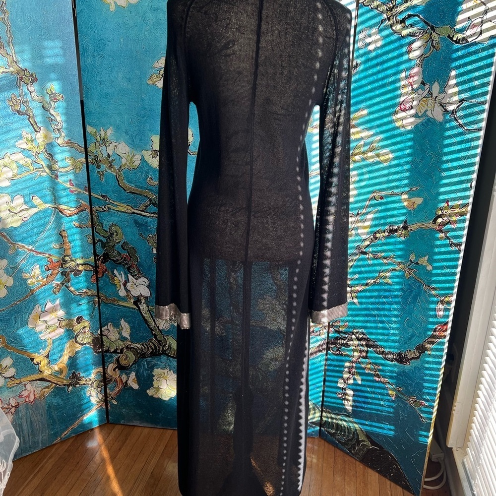 Vintage, Moda SZ S, black, full length, sweater with chainmail style cuff. - Picture 5 of 12
